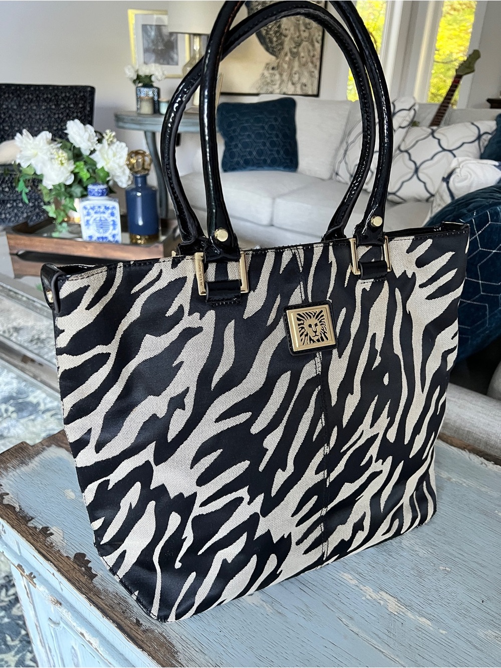 Anne Klein Black and White Zebra Print Tote - Picture 8 of 11